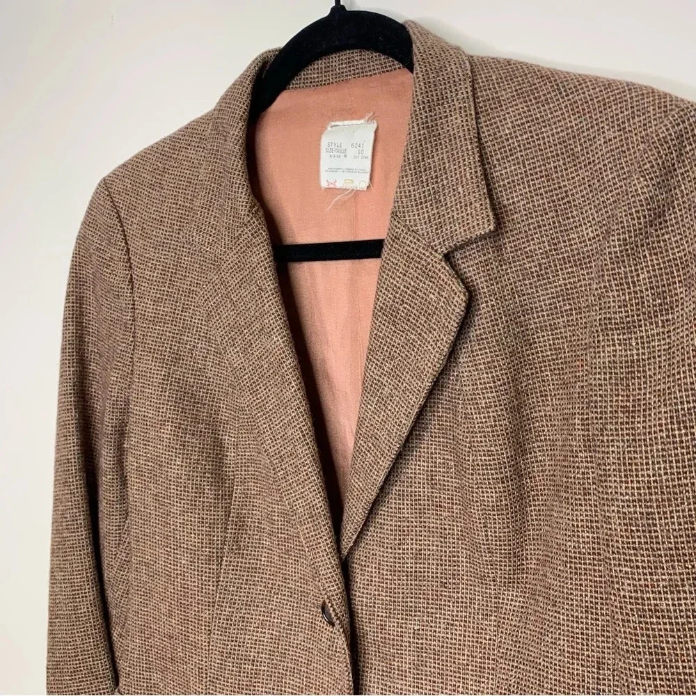 Vintage 60s 70s  Red Brown Textured Lightweight 2 Button Front Blazer Size 10 - Picture 3 of 12